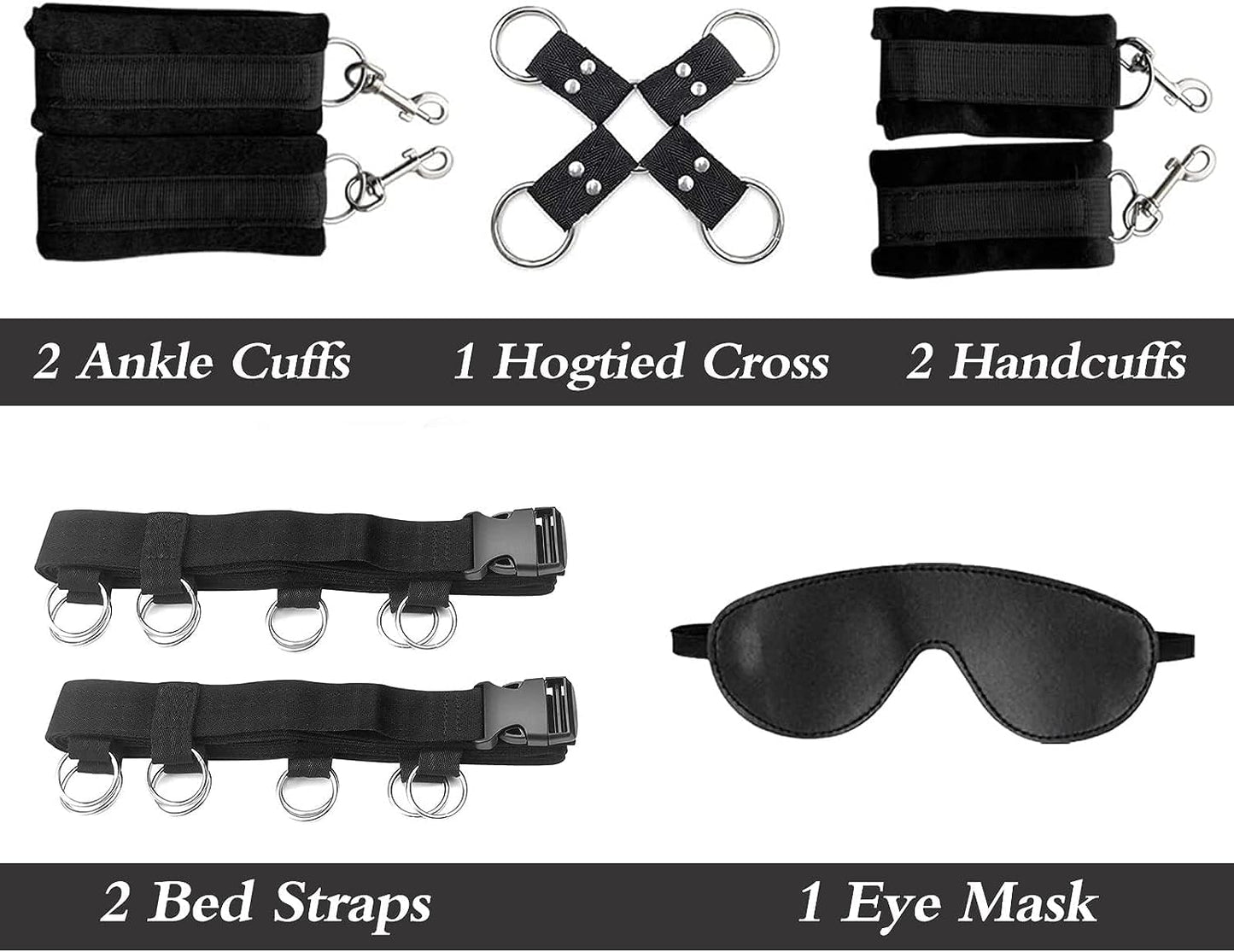 Bed Restraints Sex Set for Couples, Sex Restraints Under Mattress Restraining Sex Handcuffs Games for SM Play BDSM Bondage Kits Hogtie Blindfold Rope for Women Couples Bedroom Toys Adult Play