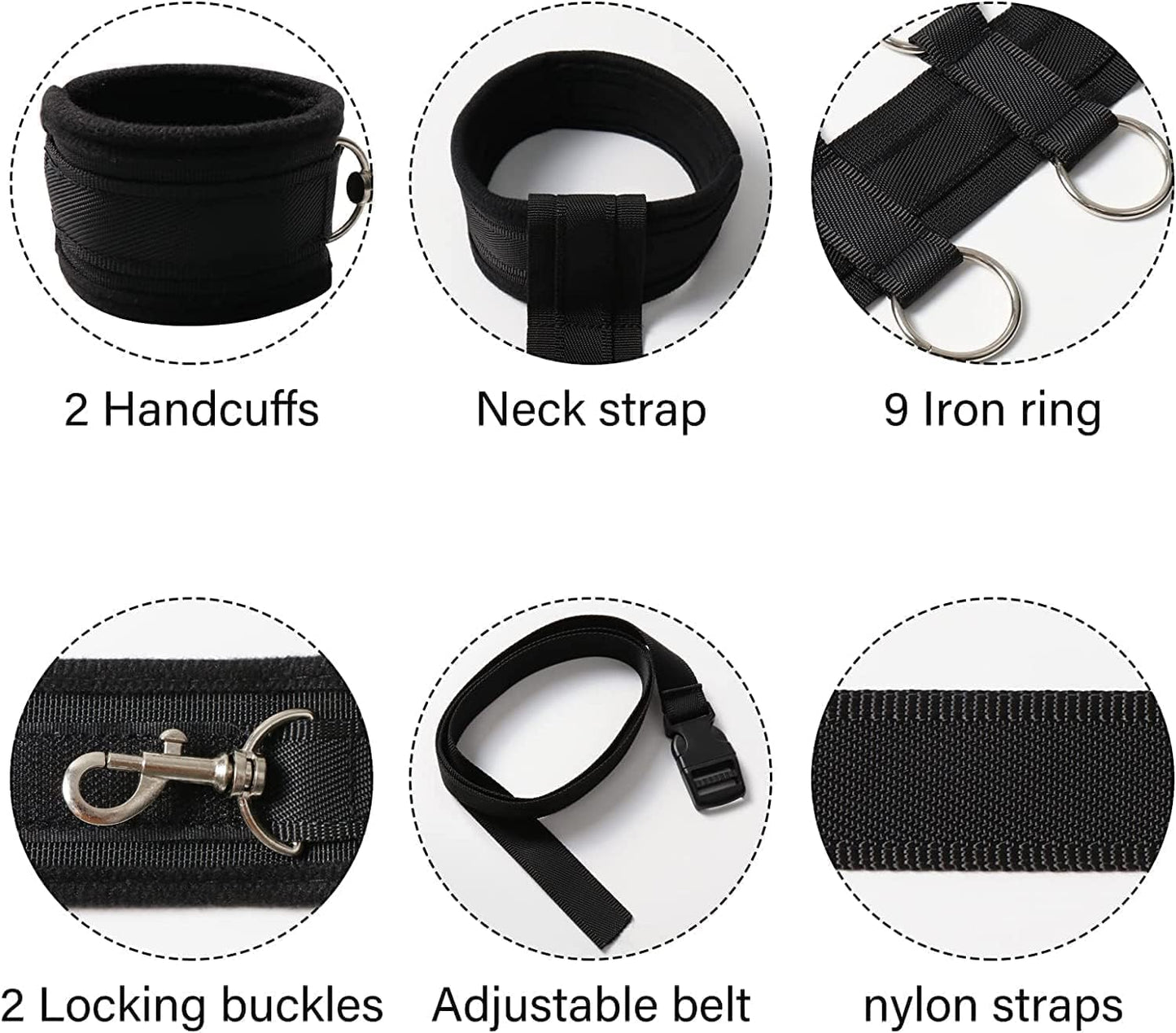 Bondage Restraints BDSM Kit Couple Sex Toys, Neck to Wrist Behind Back Handcuffs Collar,Soft NylonRestraints Bondage Gear & Accessories, Adult Sex Straps SM Gameplay Tools