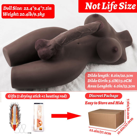 Shemale Sex Doll Torso, Lifelike Sex Doll for Gay Men Women, Realistic Sex Toy for Gay Sex Doll with Realistic Dildo Breasts and Anal, Black Sex Dolls Ladyboy Sex Toys Dildo Unisex Masturbator 20lb