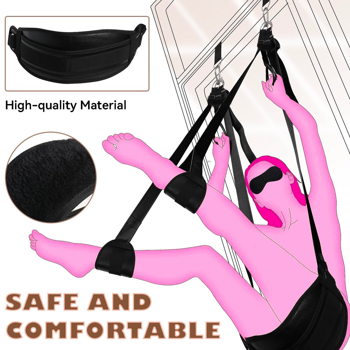 Sex Toys Door Sex Swing - BDSM Bondage Restraints Slave Love Slings with Adjustable Straps- Hold 300lbs, Blindfold, Sex Toy for Couples