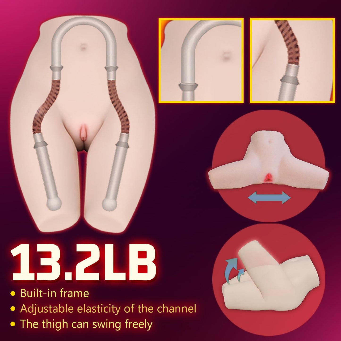 Male Masturbators Sex Dolls Realistic Butt Pocket Pussy Soft Ass Hands Free Stroker Channel Adjustable Built in Frame Vagina Anal 2 Hole Lifelike Adult Sex Toys for Mens 13.2LB