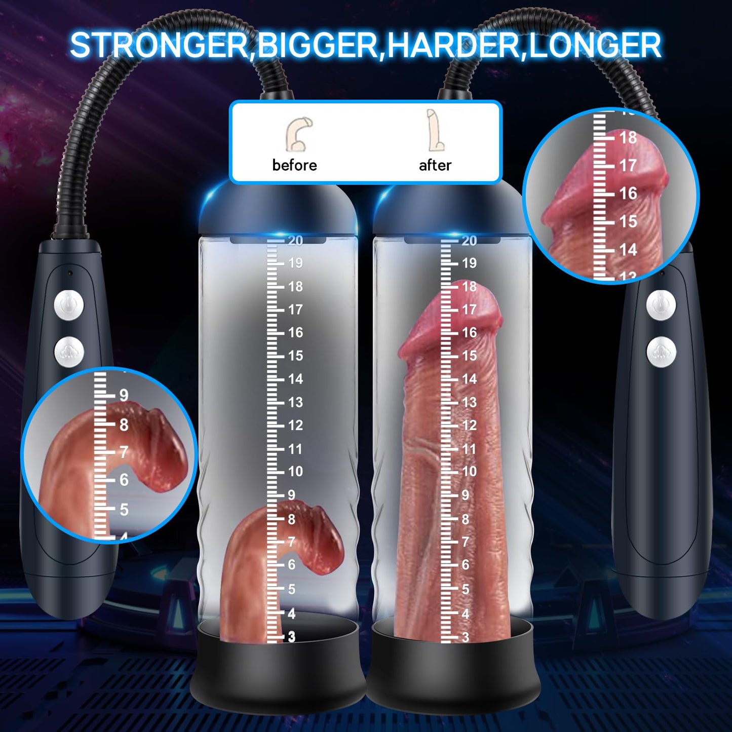 Penis Vacuum Pump Extender Male Masturbation Toy, Manual Cock Enlarger with Vagina Sleeve 3 Different Size Silicone Suction Cups, Adult Sex Toys for Men Stronger Bigger Erections for Adult Couple