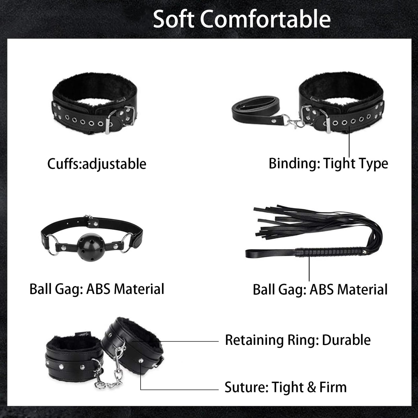 10pcs Bondage Kit,Bed Restraint BDSM Neck to Wrist Bondage Restraints Set, Adjustable Belt Soft and Comfortable Wrist and Ankle Restraints Kit, SM Toys Bondaged Kit Sexy Toys Set