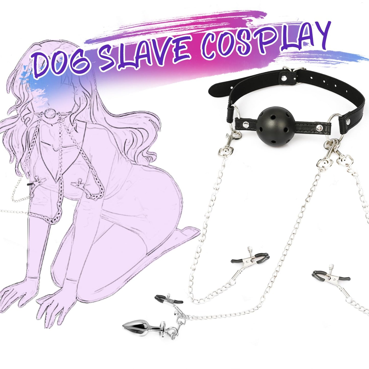 Sex Bondage BDSM Bondaged Restraints Set Sex Toy with Breathable Ball Gag Nipple Clamp Clitoris Clip & Analplug Included Adults SM Games Sex Toys for Couples