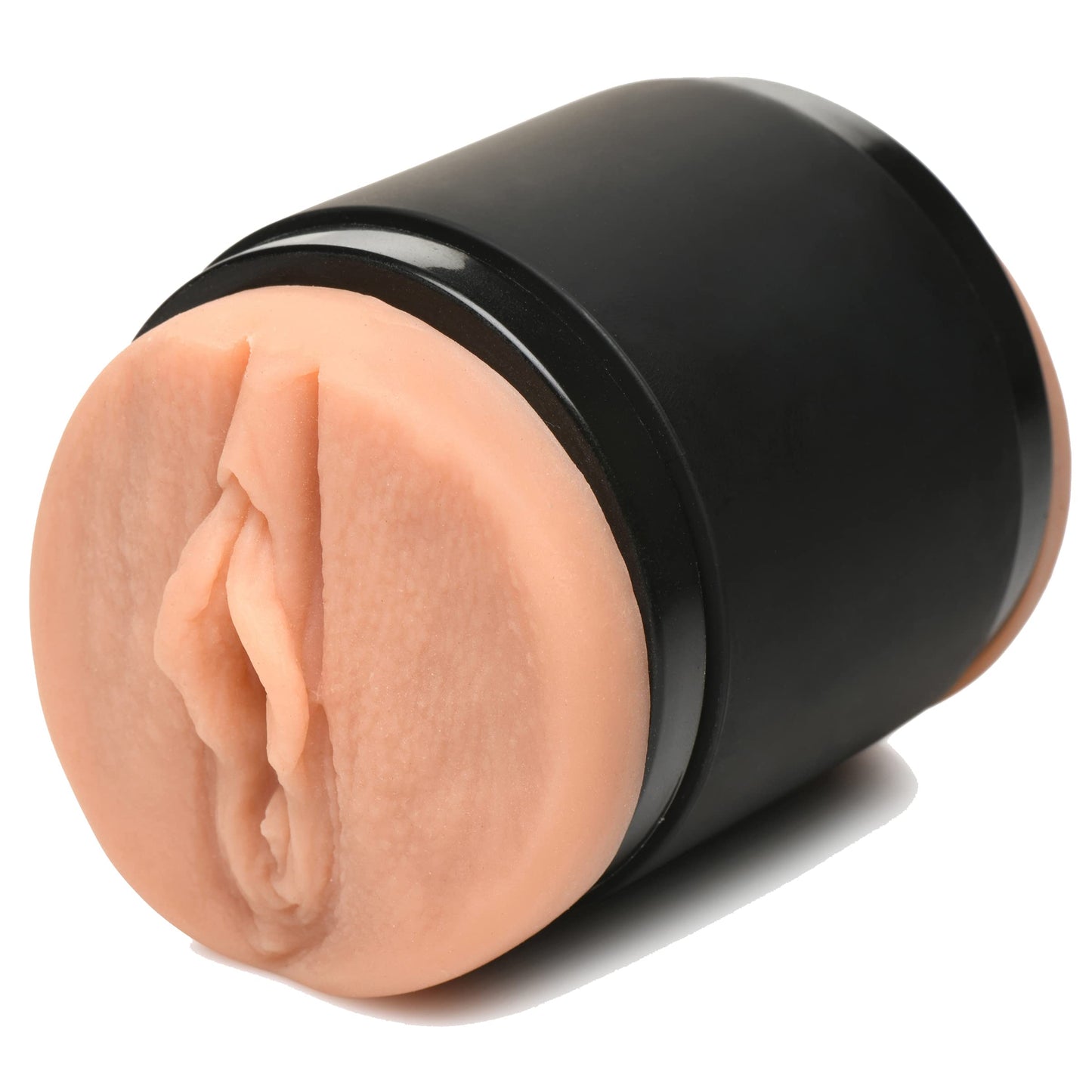 Mistress Double Shot Mouth & Pussy Stroker Masturbator Made with Realistic BioSkin for Men & Couples. Textured Inner Tunnel for Stimulation with Realistic Mouth & Vagina - Light