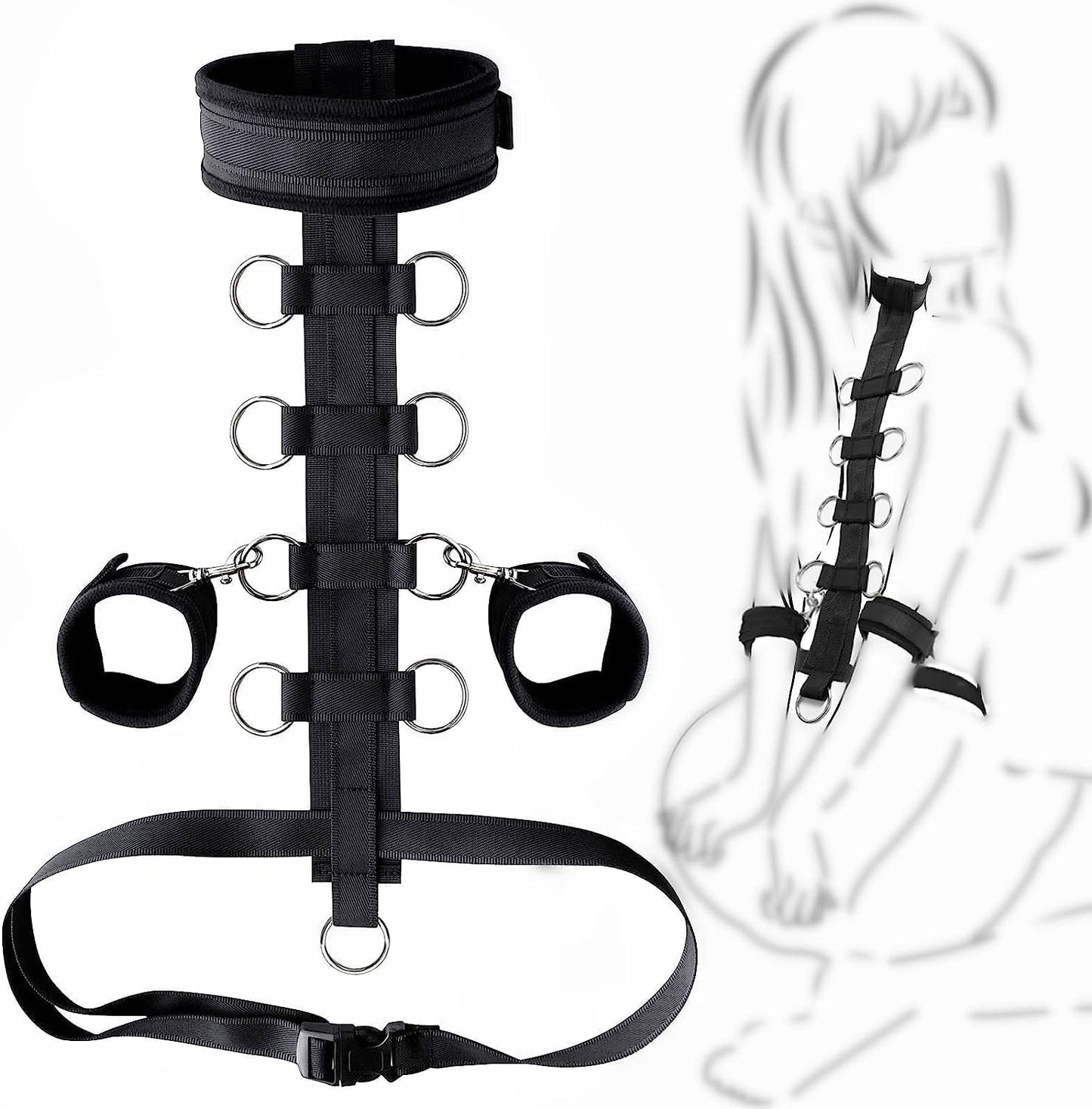 Bondage Restraints BDSM Kit Couple Sex Toys, Neck to Wrist Behind Back Handcuffs Collar,Soft NylonRestraints Bondage Gear & Accessories, Adult Sex Straps SM Gameplay Tools