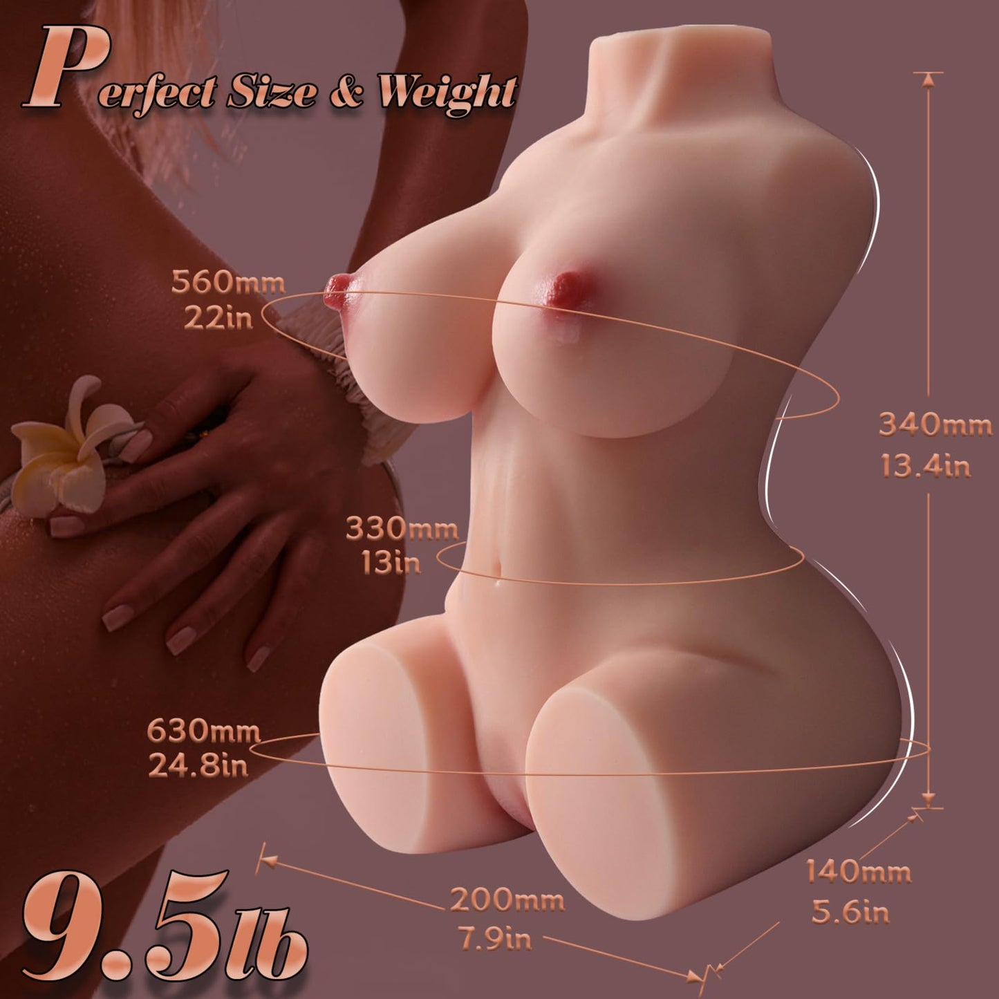 Realistic Sex Doll Torso Male Masturbators, 9.5LB Lifelike Pocket Pussy Ass with Big Boobs, Textured Vagina Tight Anal for Men Masturbation, Female TPE Sex Dolls Adult Sex Toys for Men, Lucille