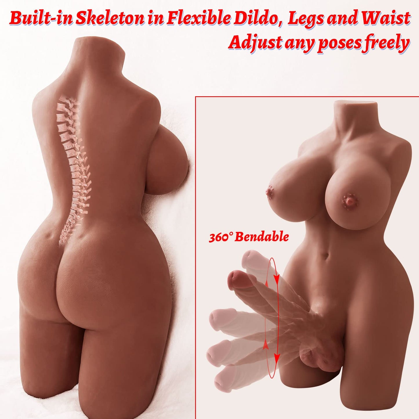 Shemale Sex Doll Torso, Lifelike Sex Doll for Gay Men Women, Realistic Sex Toy for Gay Sex Doll with Realistic Dildo Breasts and Anal, Brown Sex Dolls Ladyboy Sex Toys Dildo Unisex Masturbator 20lb