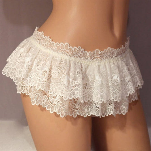 Eeghurt Sissy Lace Panties Men's Ruffled Panties Thongs Mini Skirt Thongs Gay Lingerie (Color : Pink, Size : 1pc)