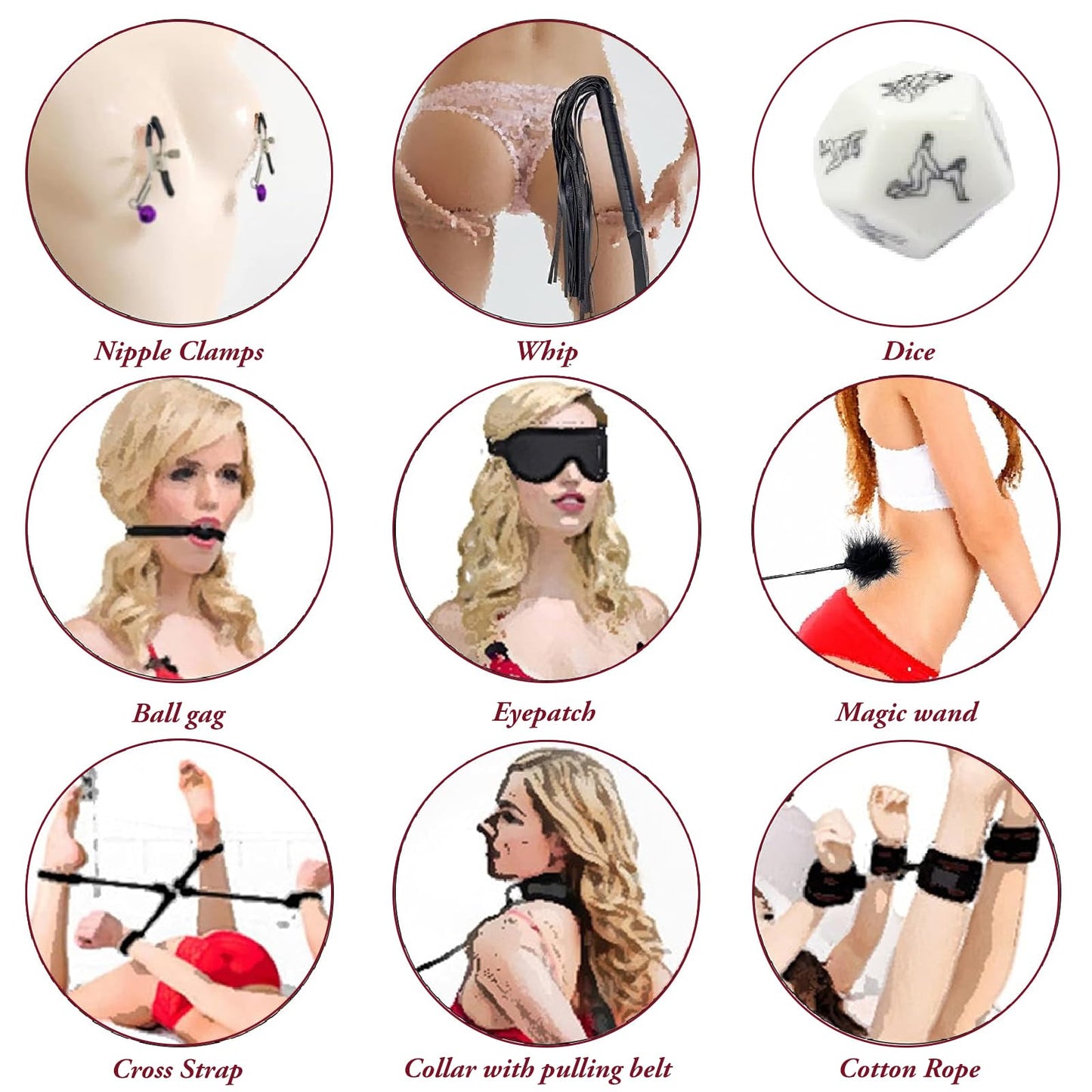 Sex Bondage 11 Pcs BDSM Leather Bondage Sets Restraint Kits Adult Sex Toys for Women and Couples Foreplay,Hand Cuffs Ankle Cuff Bondage Collection & Blindfold & Tickler Included