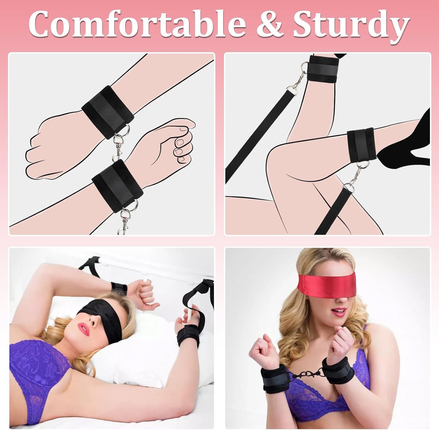 Sex Bondage Restraints BDSM Toys, ANYUE Versatile Bed Restraints Couple Sex Toys with Sex Straps Bondage Cuffs Blindfold & Feather BDSM Kit, Adult Sex Toys Bondage Gear & Accessories for Couples Game