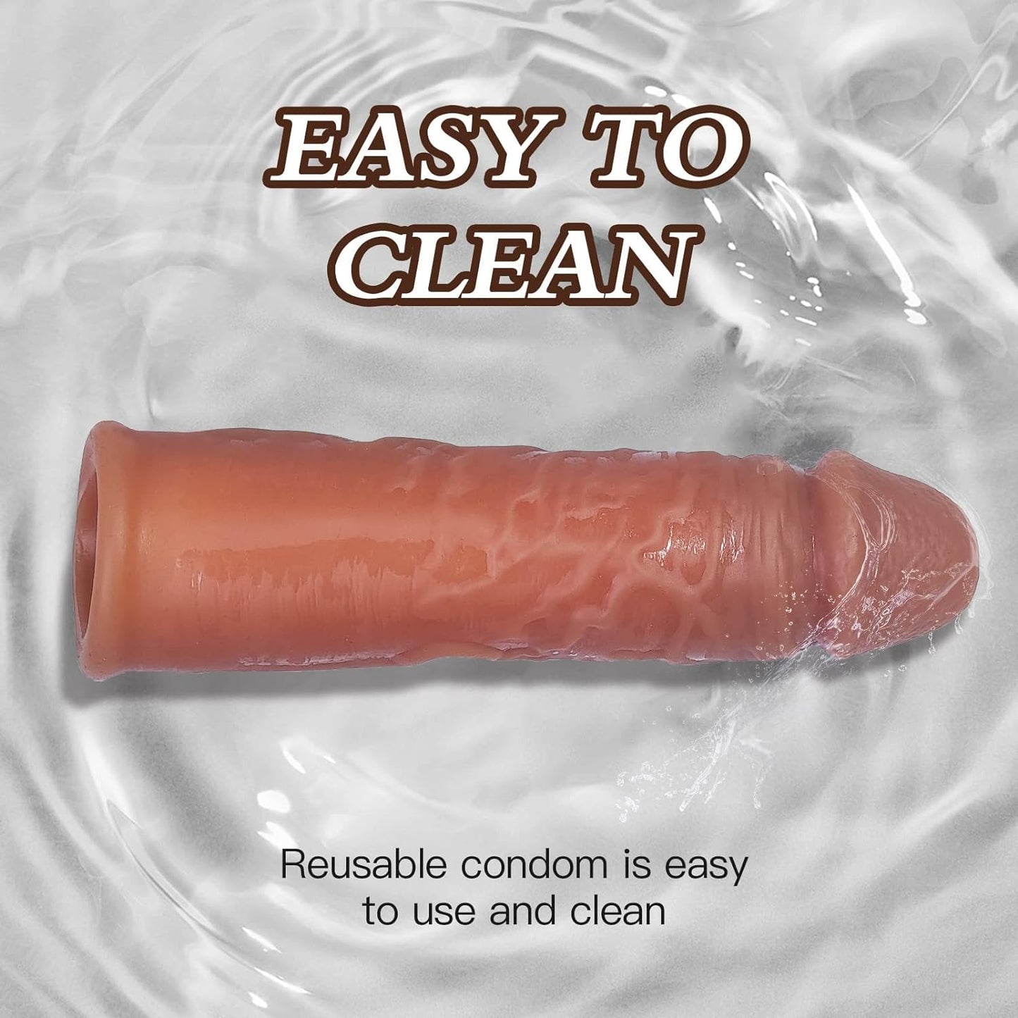 Liquid Silicone Penis Sleeve Extender Sex Toy, Reusable Real Textured Super Stretchy Penis Cock Enlarger,Delay Ejaculation for Men Gay Extension Brown