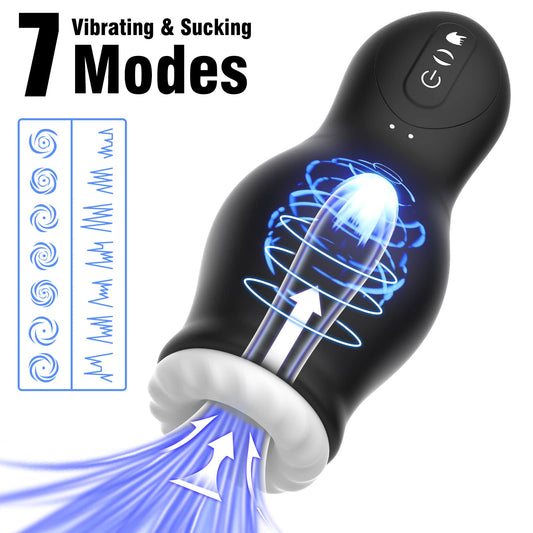 Automatic Male Masturbator Cup with 7 Swallowing Sucking 7 Powerful Vibrating Modes, Rechargeable Blowjob Masturbator Sex Toy For Men (Black)