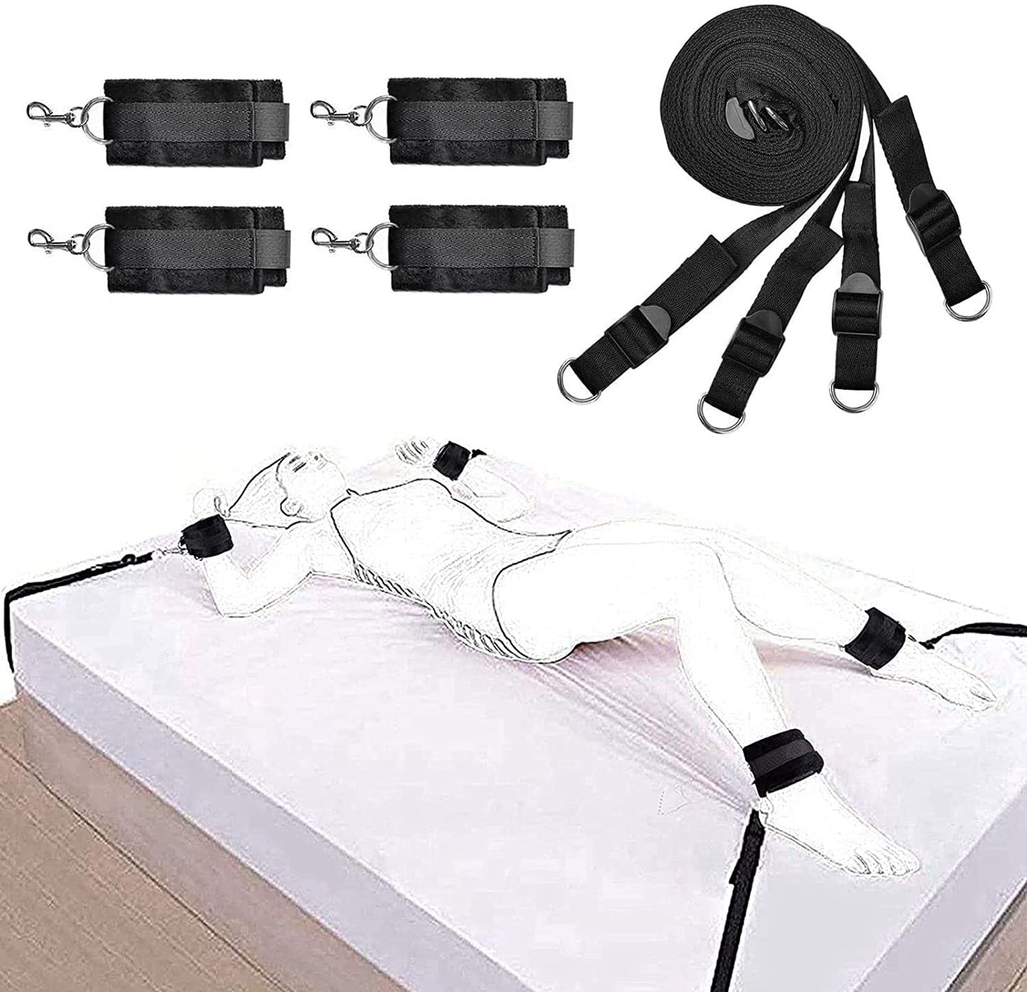 Bondage Restraints Sex Set for Bed Sexy Straps for Couples Bed Restraints Bondage Kit Adult Restraint with Cuffs Restraints, Bed Restraints for Sex Wrist Ankle Cuffs with adjustable straps