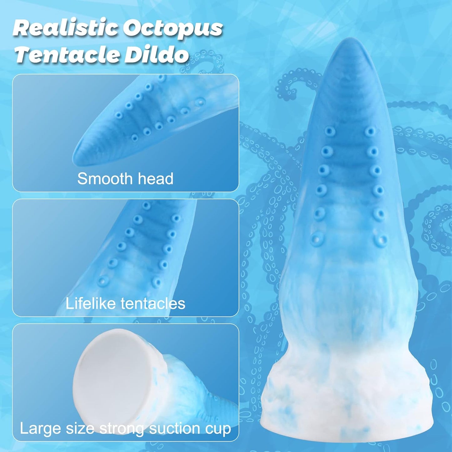 Tentacle Dildo Octopus Anal Plug Liquid Silicone,  Monster Dildo Adult Sex Toy with Strong Suction Cup for Vaginal G-Spot & Anal Play Suitable for Beginner