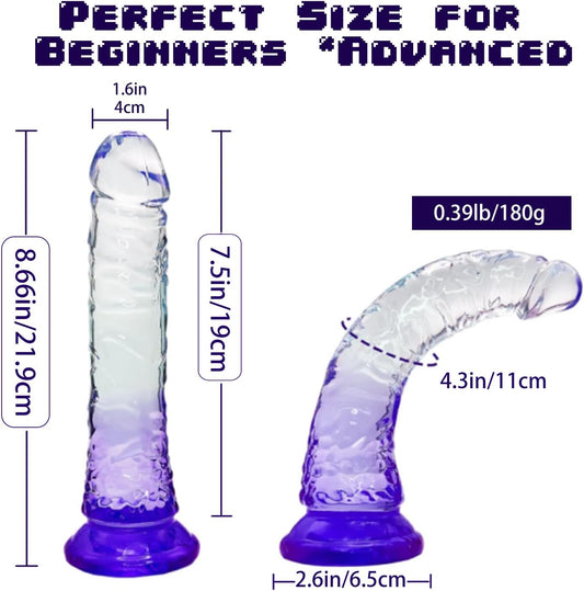 8.5“ Realistic Dildo, Clear Silicone Dildo with Strong Suction Cup for Women Hand Free Play Flexible Soft Penis Dong, Adult Sex G-Spot Dildos Toys for Vaginal and Anal Stimulation