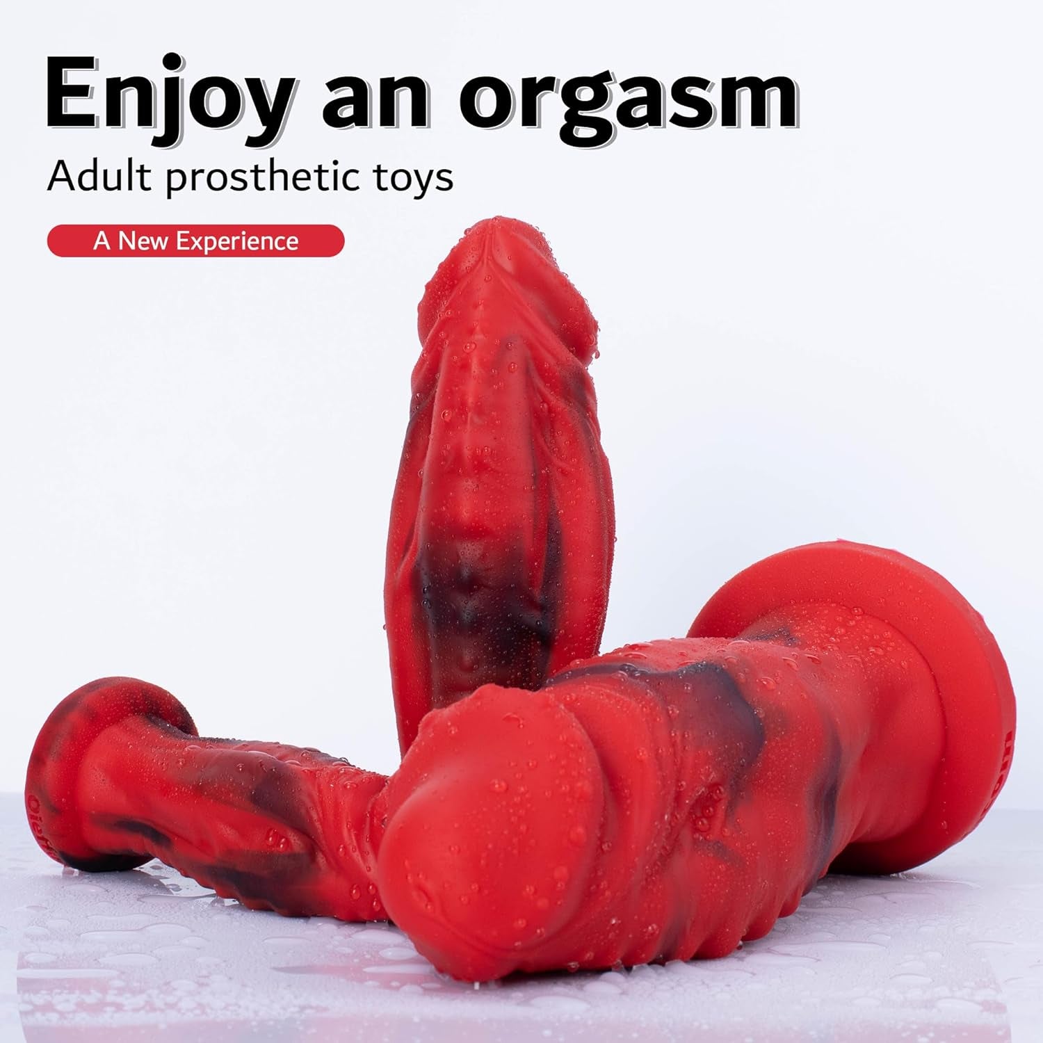 Realistic Huge Dildo with Big Head, Thick Dildo with Strong Suction Cup, Fat Thrusting Dildos with Muscle Design, Anal Dildo Expander, Silicone Red Monster Dildo for Men and Women (D109-M)