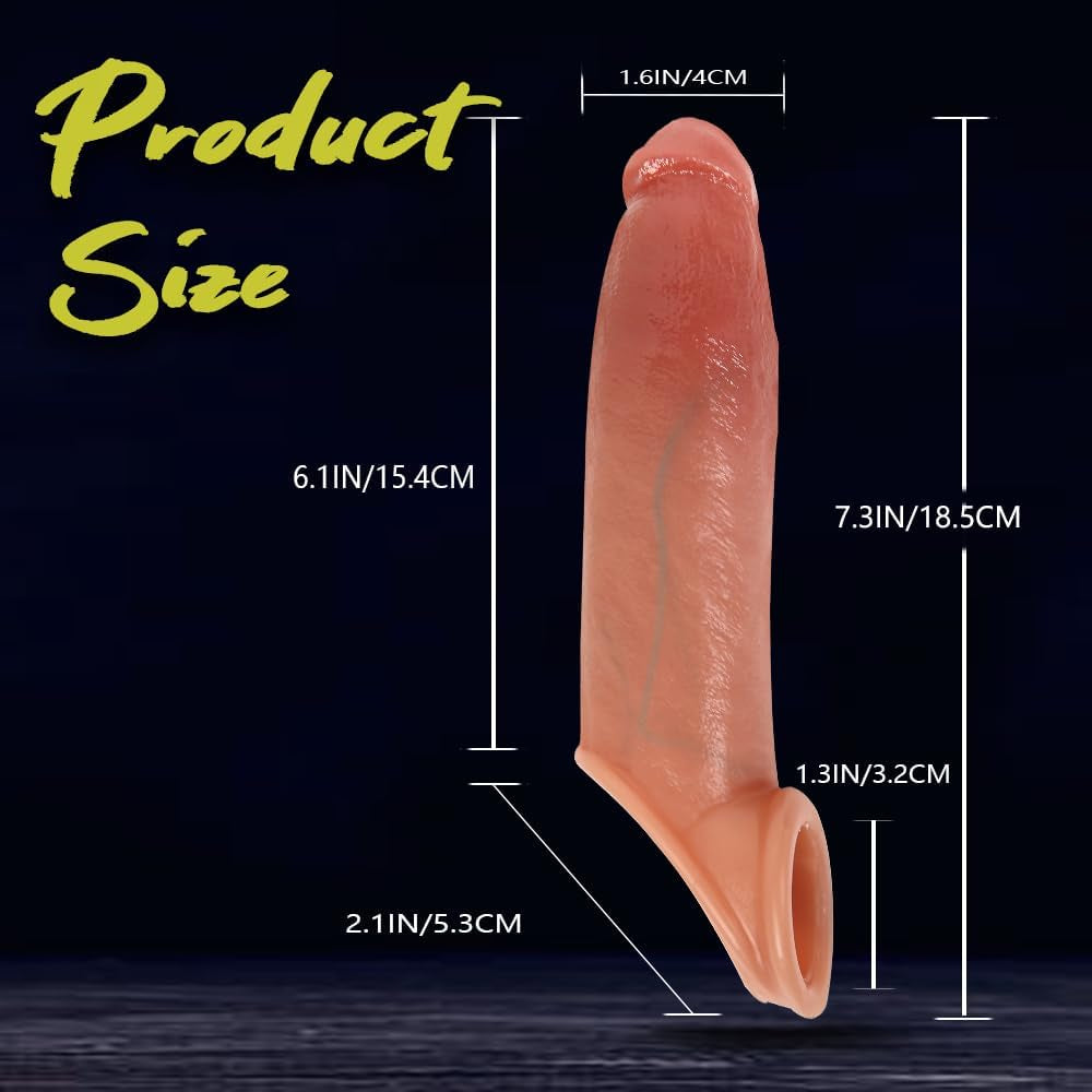 Liquid Silicone Penis Sleeve Extender Enlarger, Reusable Cock Sleeves Penis Ring with Ball Stretcher for Enlarge Thicken,Realistic Adult Sex Toy for Men Couples…