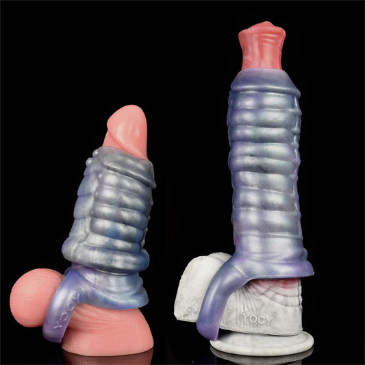 5.9" Silicone Dragon Penis Sleeve Male Penis Enlargement Sleeve, Penis Enlarger Sleeves with Cock Ring, Realistic Penis Sheath Male Adult Sex Toy (Dark Blue)