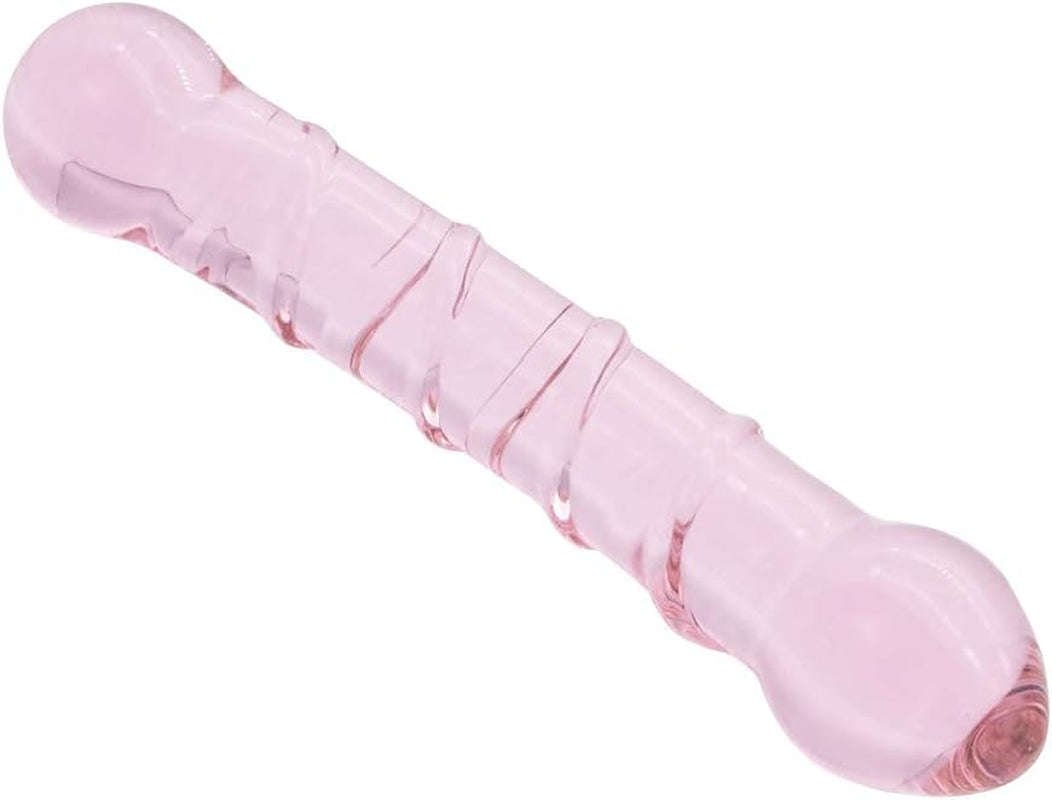 Glass Pleasure Wand, Crystal Double-Ended Dildo Penis with Raised Swirl Texture Mushroom Tip, Anal Butt Plug for G-Spot Stimulation
