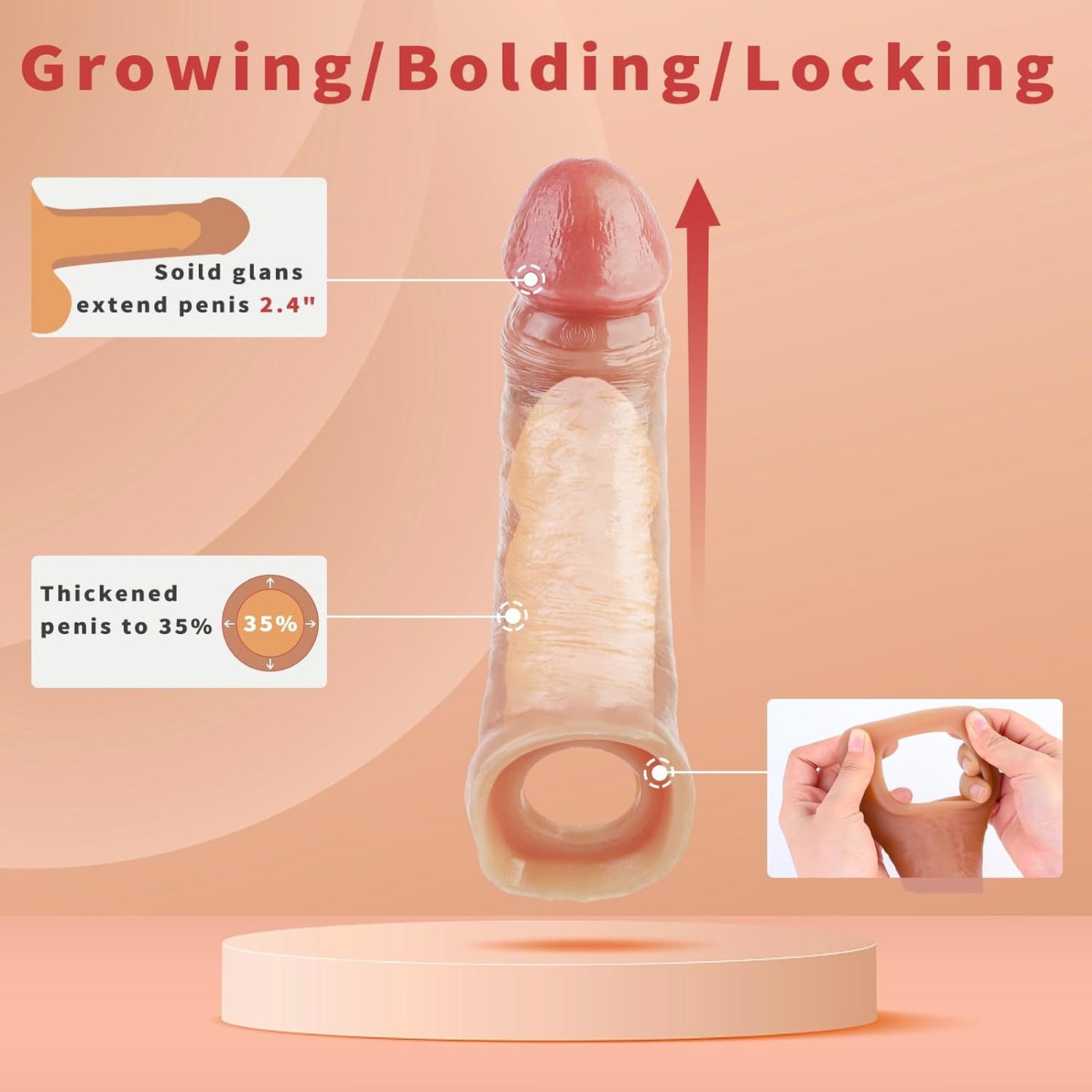 Penis Sleeve Vibrating Cock Sleeve Penis Extender Dildo, Realistic Adult Sex Toys 2.8In Penis Extension Vibrator 10 Modes Remote Control, Elastic Penis Ring to Enlarge Prolong for Men Couples