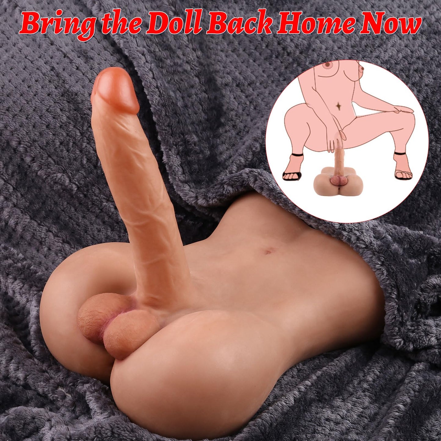 Brown Male Sex Doll with Flexible Dildo Realistic Sex Huge Cock, Men Sex Dolls for Women Tight Anal Hole 8in Cock for Female Masturbation, Unisex Masturbator Sex Toy for Women Gay Couple Men 7lb