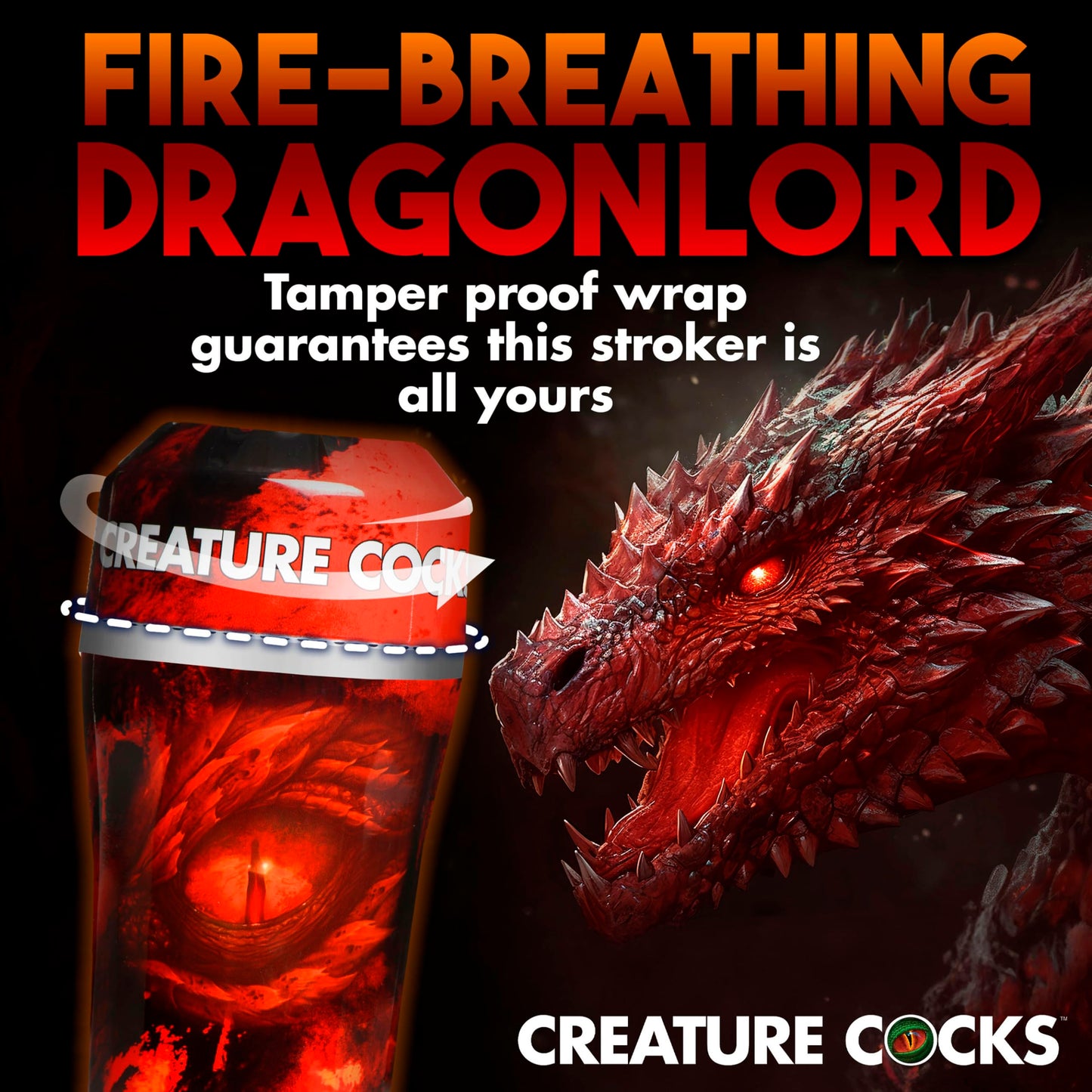 CREATURE COCKS Dragon Snatch Stroker for Men & Couples. Soft & Stretchy, Unique Inner Texture, Fantasy Male Masturbator, Open-ended Design, Adjustable Suction Intensity. 1 Piece, Red