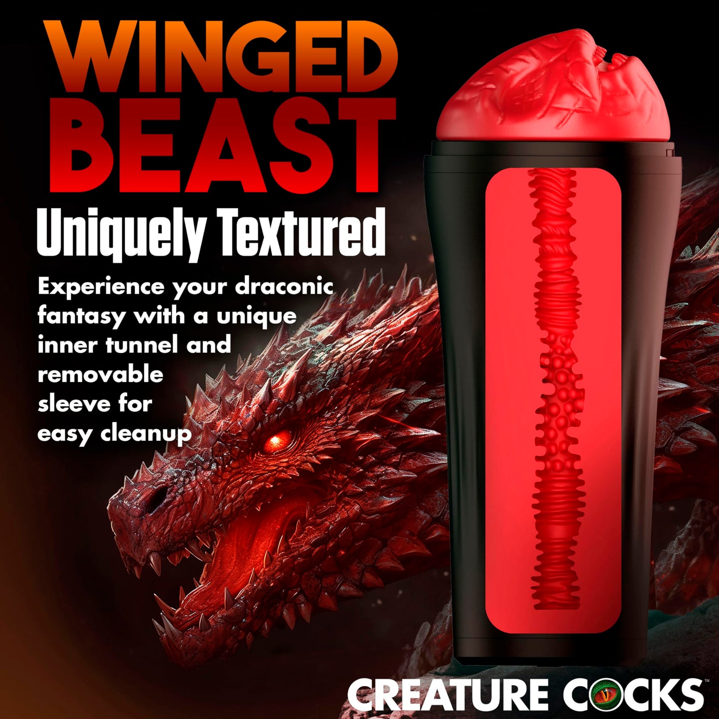 CREATURE COCKS Dragon Snatch Stroker for Men & Couples. Soft & Stretchy, Unique Inner Texture, Fantasy Male Masturbator, Open-ended Design, Adjustable Suction Intensity. 1 Piece, Red