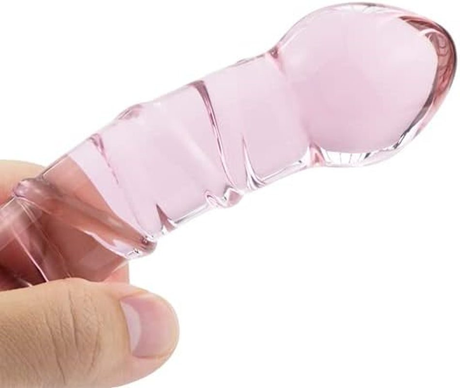 Glass Pleasure Wand, Crystal Double-Ended Dildo Penis with Raised Swirl Texture Mushroom Tip, Anal Butt Plug for G-Spot Stimulation