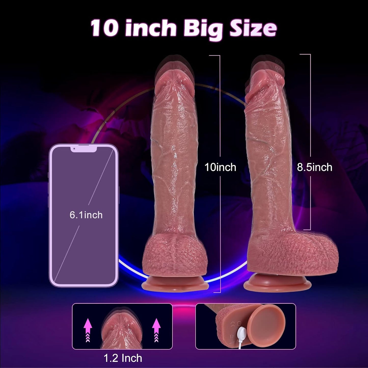 10" G Spot Dildo Women Men: Realistic Silicone Suction Cup Anal Dildo Thruster with Remote Control 9 Vibrations 3 Telescopic, Hands-Free Strap on Thick Penis Adult Sex Toy for Couples