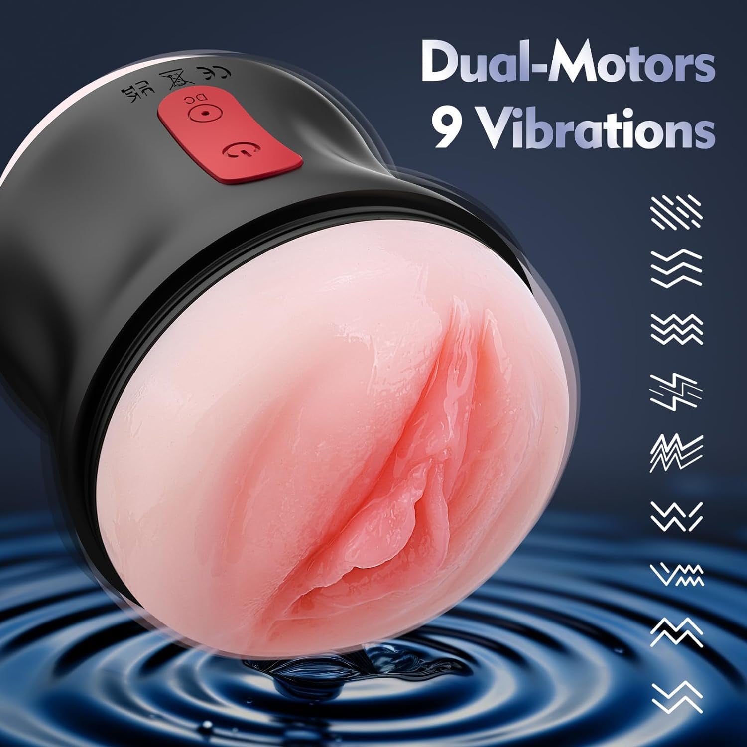 Adult Sex Toys Male Masturbator- Open Ended Powerful Vibration Pocket Pussy for Men, Male Stroker Vibrator Lifelike Vaginal Anal Blowjob Toy with 9 Modes, Plump and Soft Fleshy Realistic Masturbation