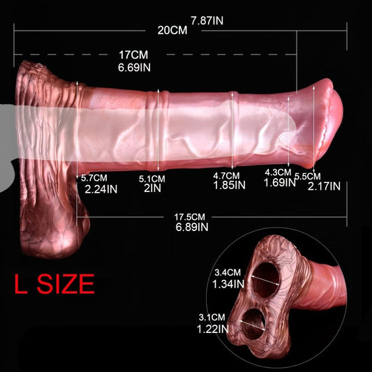 Penis Extender Sleeve Enlarger Silicone Horse Cock Sheath Sleeve Extension with Stretchy Loop Testicle Ring for Men Male Adult Sex Toys - Brown L