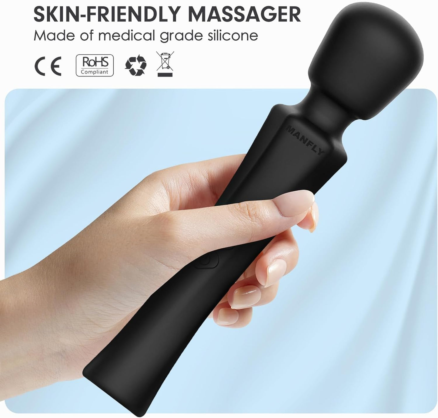Muscle Massager, Home Massage Tool, Handheld Electric Powerful Rechargeable Waterproof Neck Shoulder Back Leg Massager (Black)