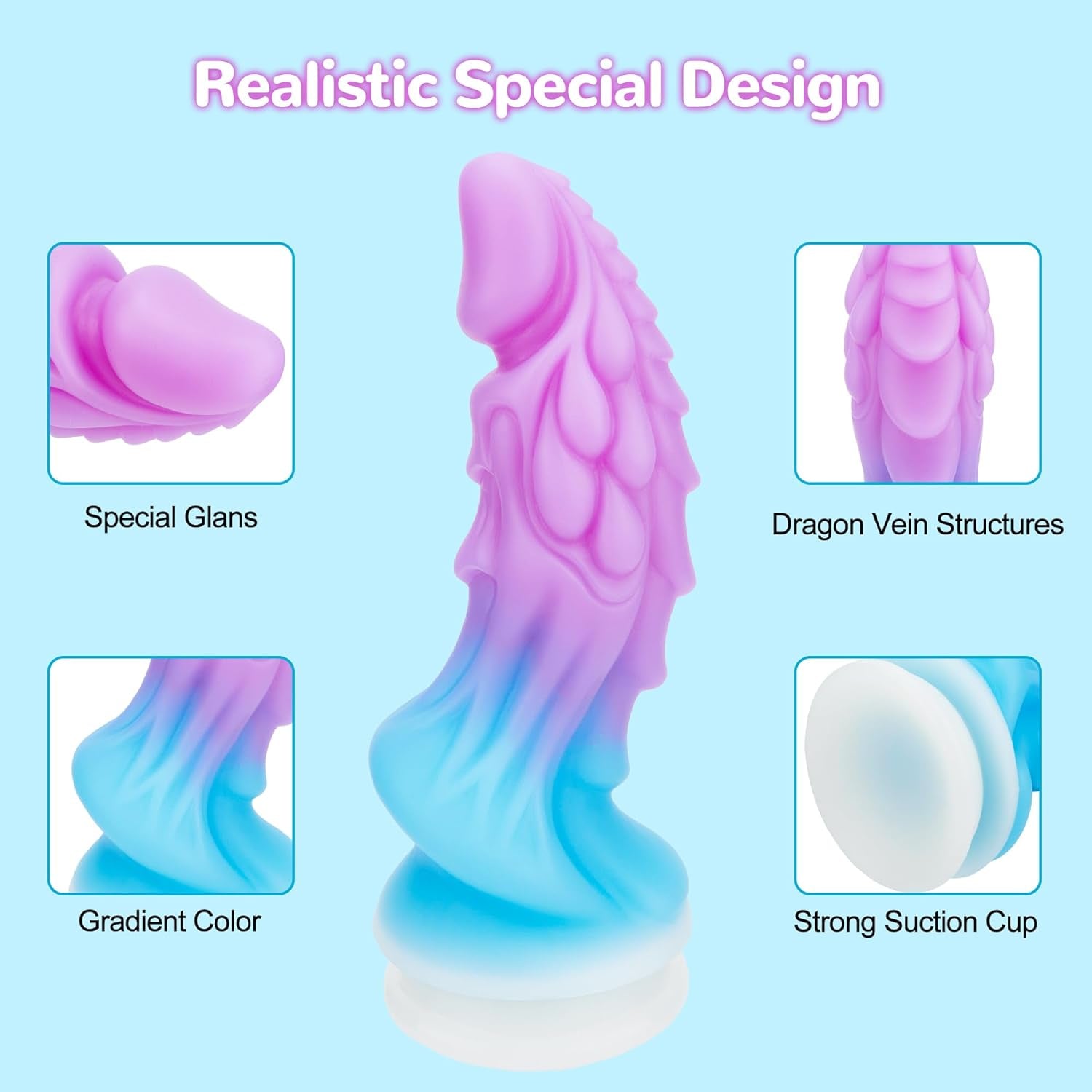 8.66 Inch Luminous Dragon Dildo with Strong Suction Cup for Hands-Free Play, Huge Monster Liquid Silicone Anal Plug Prostate Massager Adult Sex Toys for Men & Women