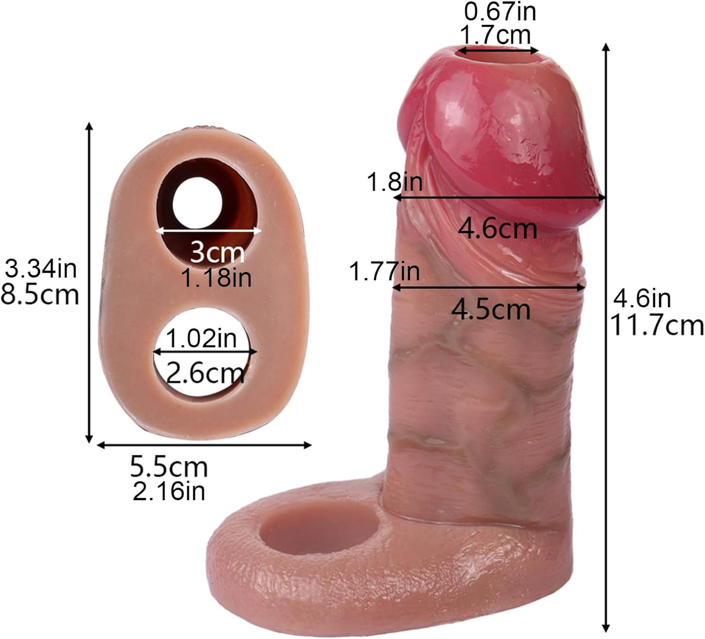 Realistic Hollow Dildo Sleeve Silicone Penis Sleeve with Cock Ring, Male Penis Enlarger Sleeve Soft Penis Sheath for Men, Penis Cover Adult Sex Toy (Skin)