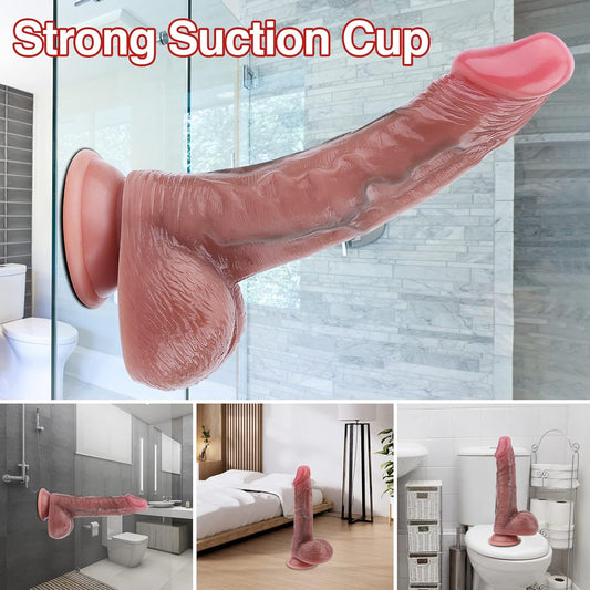 8.5'' Realistic Dildos Feels like Skin, Soft Liquid Silicone Dildo with Strong Suction Cup for Hands-Free Play, Anal Dildo for Men Lifelike Fake Penis for G Spot Stimulation Adult Sex Toys for Women