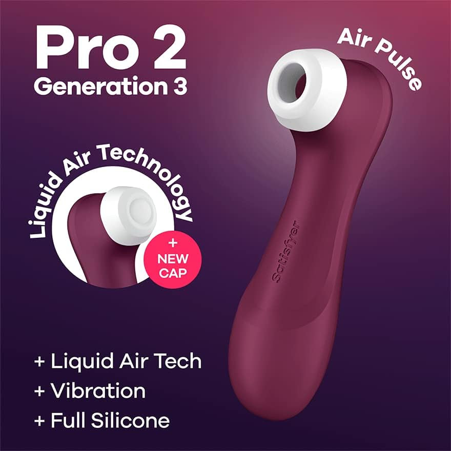 Pro 2 Generation 3 - Air-Pulse Clitoris Stimulating Vibrator with Liquid-Air Technology - Non-Contact Clitoral Sucking Sex Toy for Women, Waterproof, Rechargeable (Wine Red)