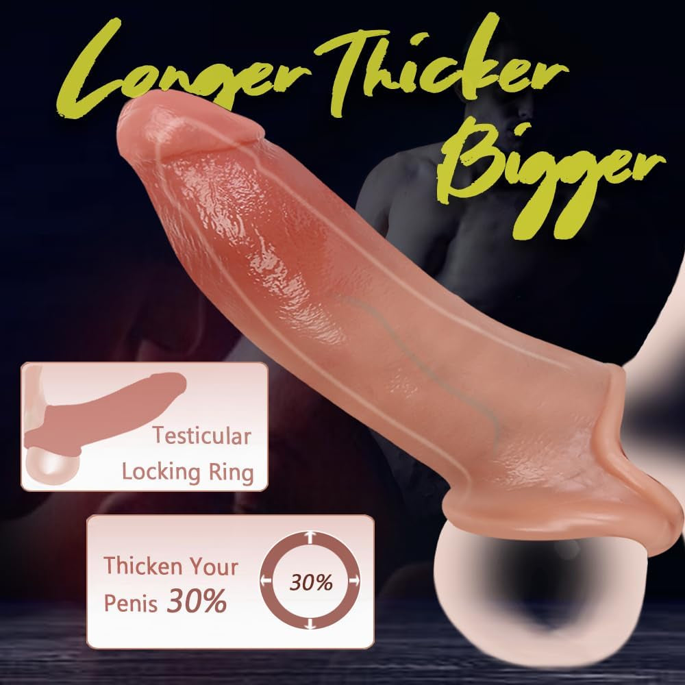 Liquid Silicone Penis Sleeve Extender Enlarger, Reusable Cock Sleeves Penis Ring with Ball Stretcher for Enlarge Thicken,Realistic Adult Sex Toy for Men Couples…