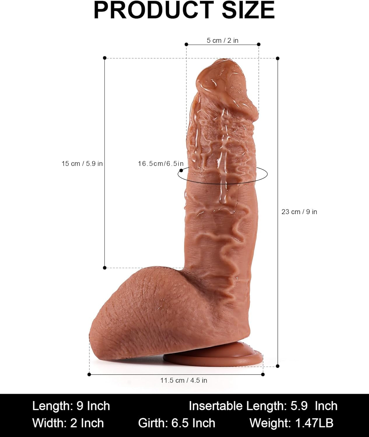 Big Liquid Silicone Dildo, 2” Diameter Thick Huge Dildos &Strong Suction Cup,Realistic Veins&Full Shaped Balls&Storage Bag,Compatible Strap-On Harness Fat Cock Penis Adult Sex Toy G-Spot (Flesh)