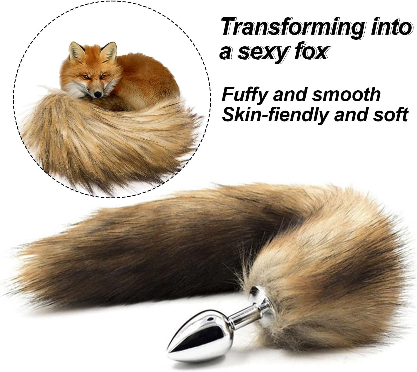 Pb6T-Male Exercise Metal Fox Tail Beginner Plug Kit 16.7 Inch Stainless Steel Faux Fox Fur Men'S Exercise Set and Plush Women'S Roleplay Game (Yellow)