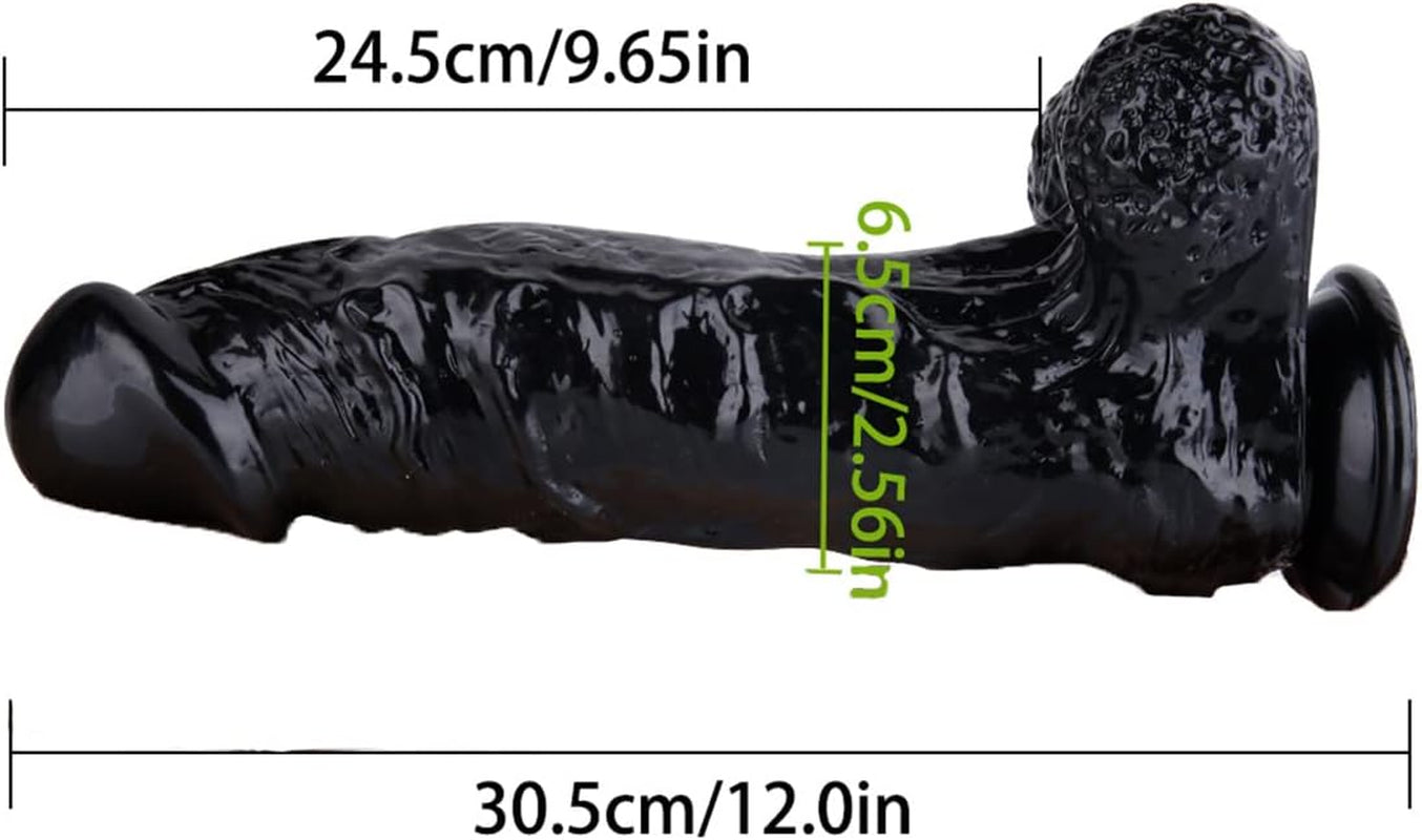 12" Realistic Thick Dildo, Powerful Suction Cup Dildo Huge Jelly Dildo Flexible Adult Sex Toy for Women, Black