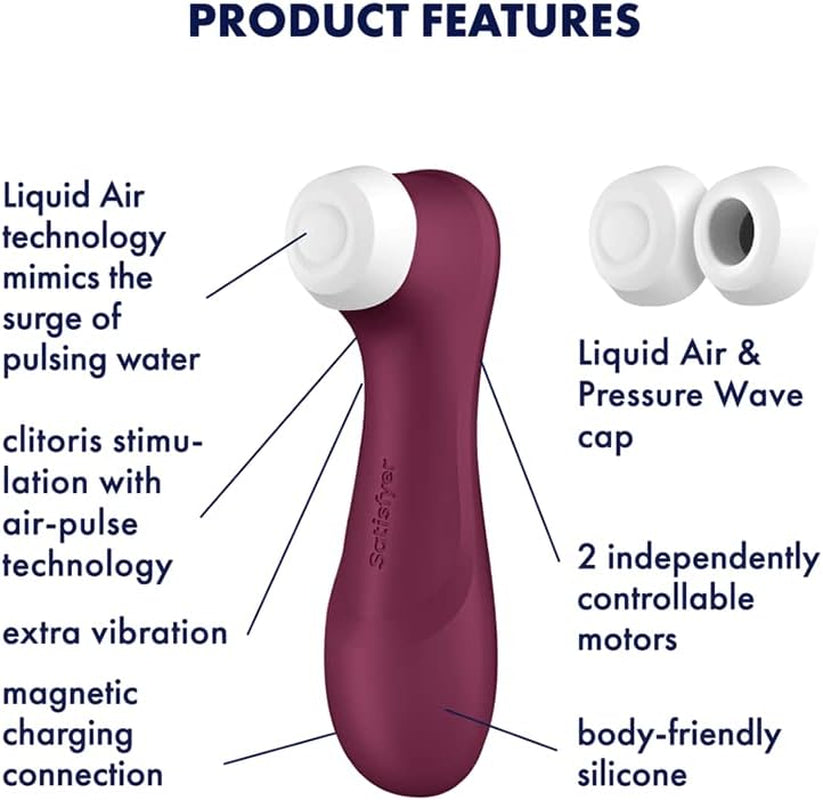 Pro 2 Generation 3 - Air-Pulse Clitoris Stimulating Vibrator with Liquid-Air Technology - Non-Contact Clitoral Sucking Sex Toy for Women, Waterproof, Rechargeable (Wine Red)