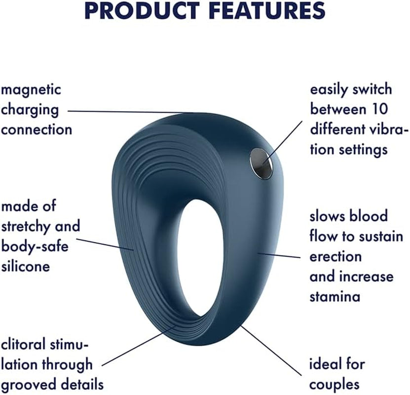 Power Ring Cock Ring | Cock Ring | 10 Vibration Programs | Waterproof (IPX7) | Rechargeable Battery | Skin-Friendly Silicone