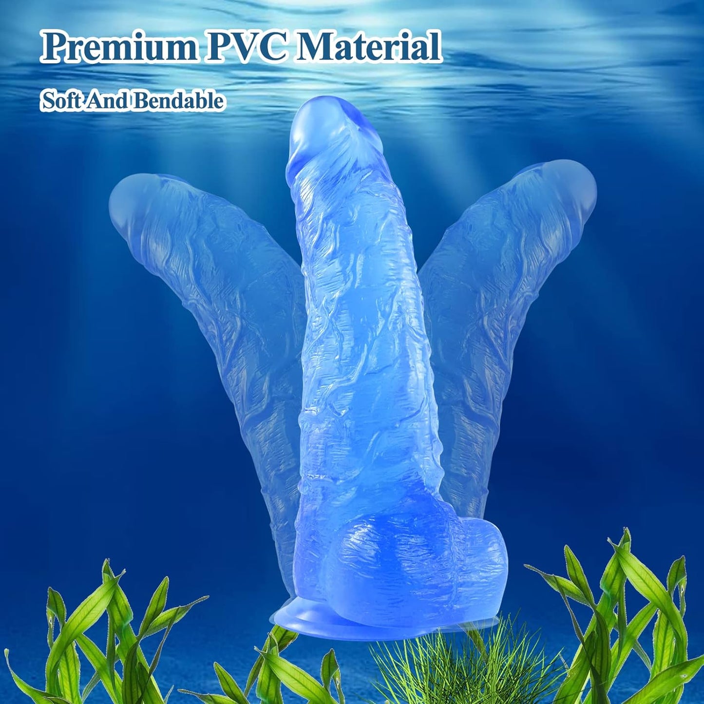 Realistic Big Dildo,11 Inch XXL Blue Small Tip Thick Elephant Dildo with Suction Cup, Crystal Monster Dildos Adult Sex Toy for Women Men Butt Plugs