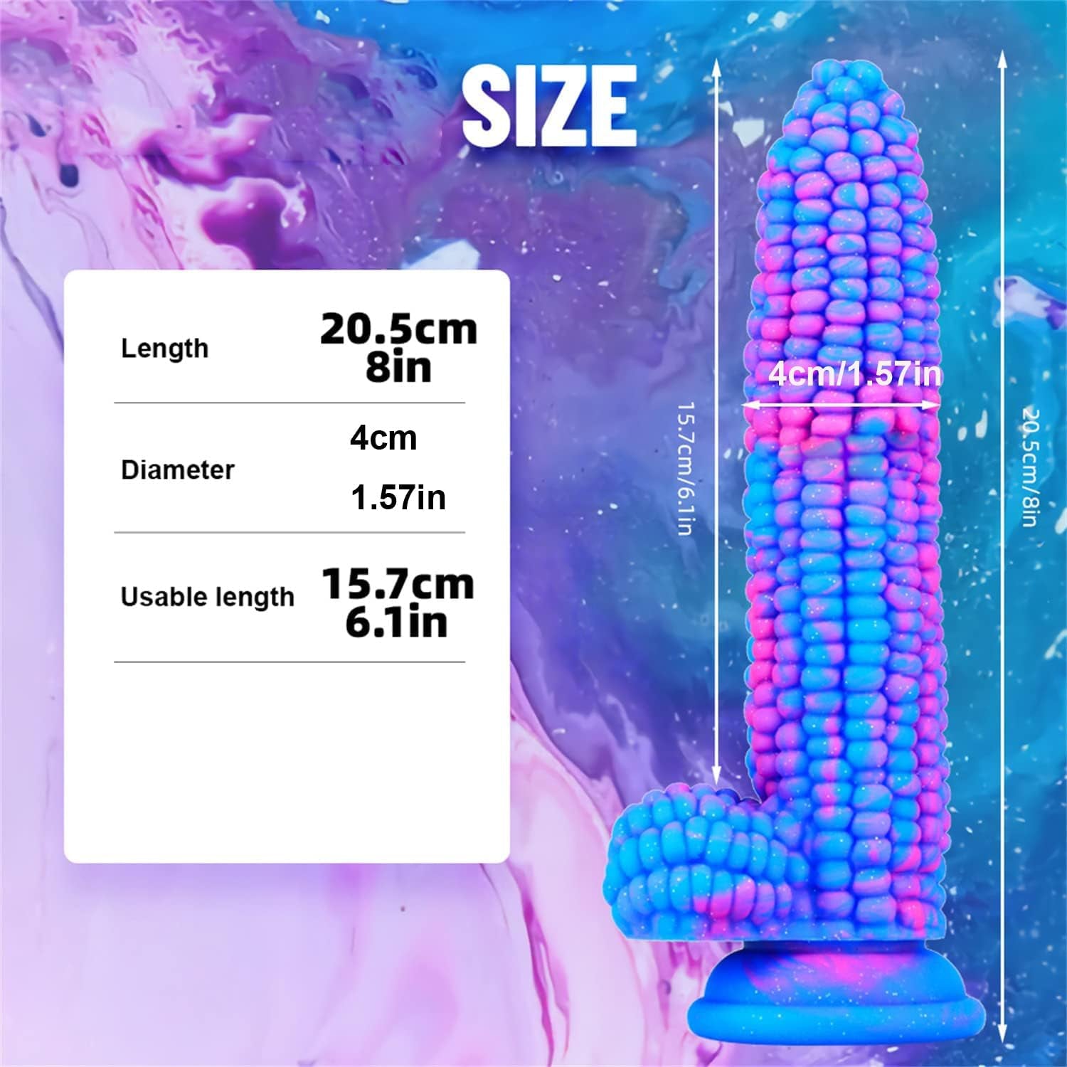 Monster Dildo Colourful Big Grain Corn Adult Sex Toy with Strong Suction Cup 8 Inch Flexible Soft Vegetable Dildos - Blue