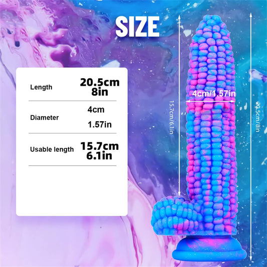 Monster Dildo Colourful Big Grain Corn Adult Sex Toy with Strong Suction Cup 8 Inch Flexible Soft Vegetable Dildos - Blue