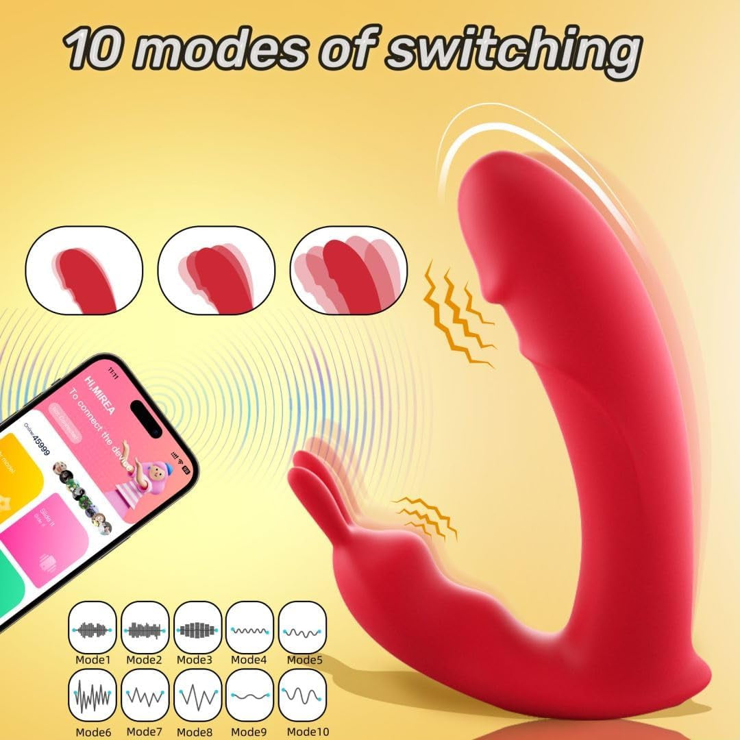 APP Control Rabbiting Ears Eggss-Shaped Passion Red Wearable Panty for Women and Couples Waterproof Toyware_A16