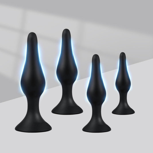 TGQ1-4 Pieces Classic Silicone Training Male Exercise Plug Kit Black of Various Sizes for Games in the Room Male Exercise Suction Cup Plug Kit
