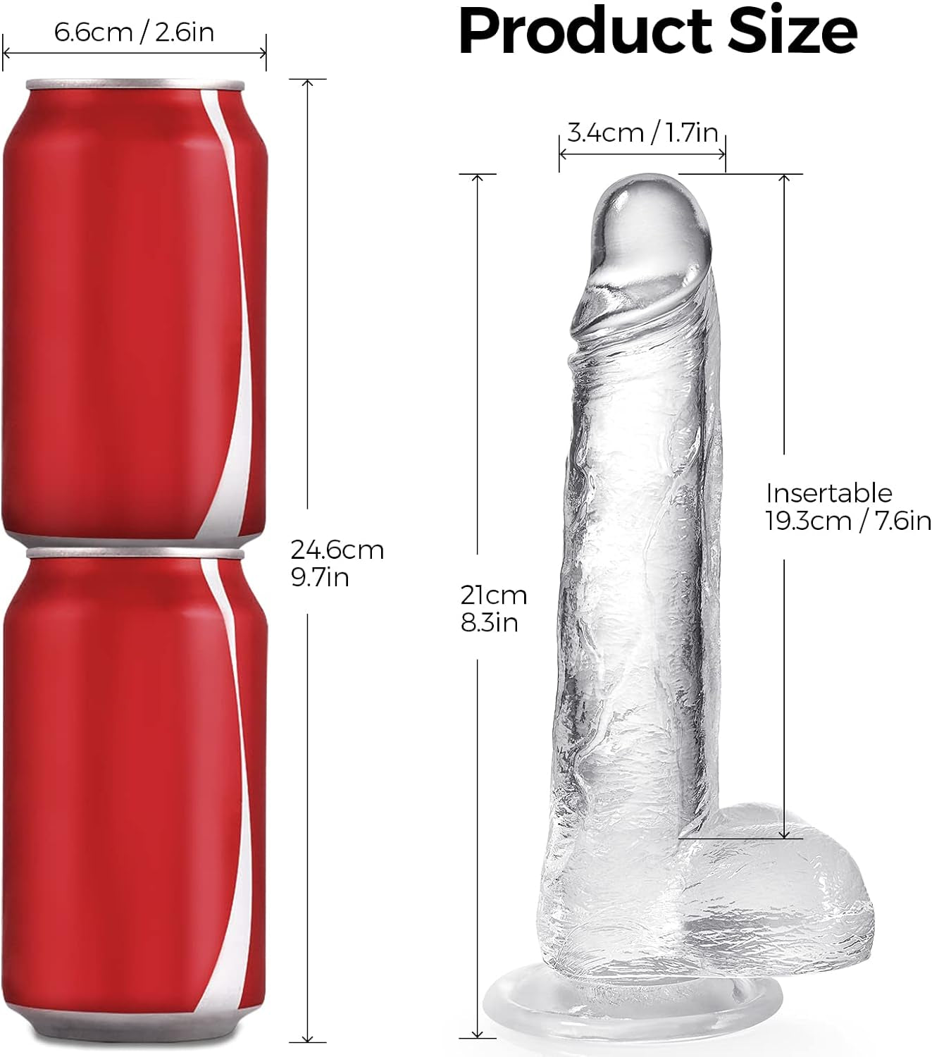 Realistic Big Dildos Feels like Skin, Suction Cup Dildo for Hands-Free Play,Sex Toys Clear Dildos (8")