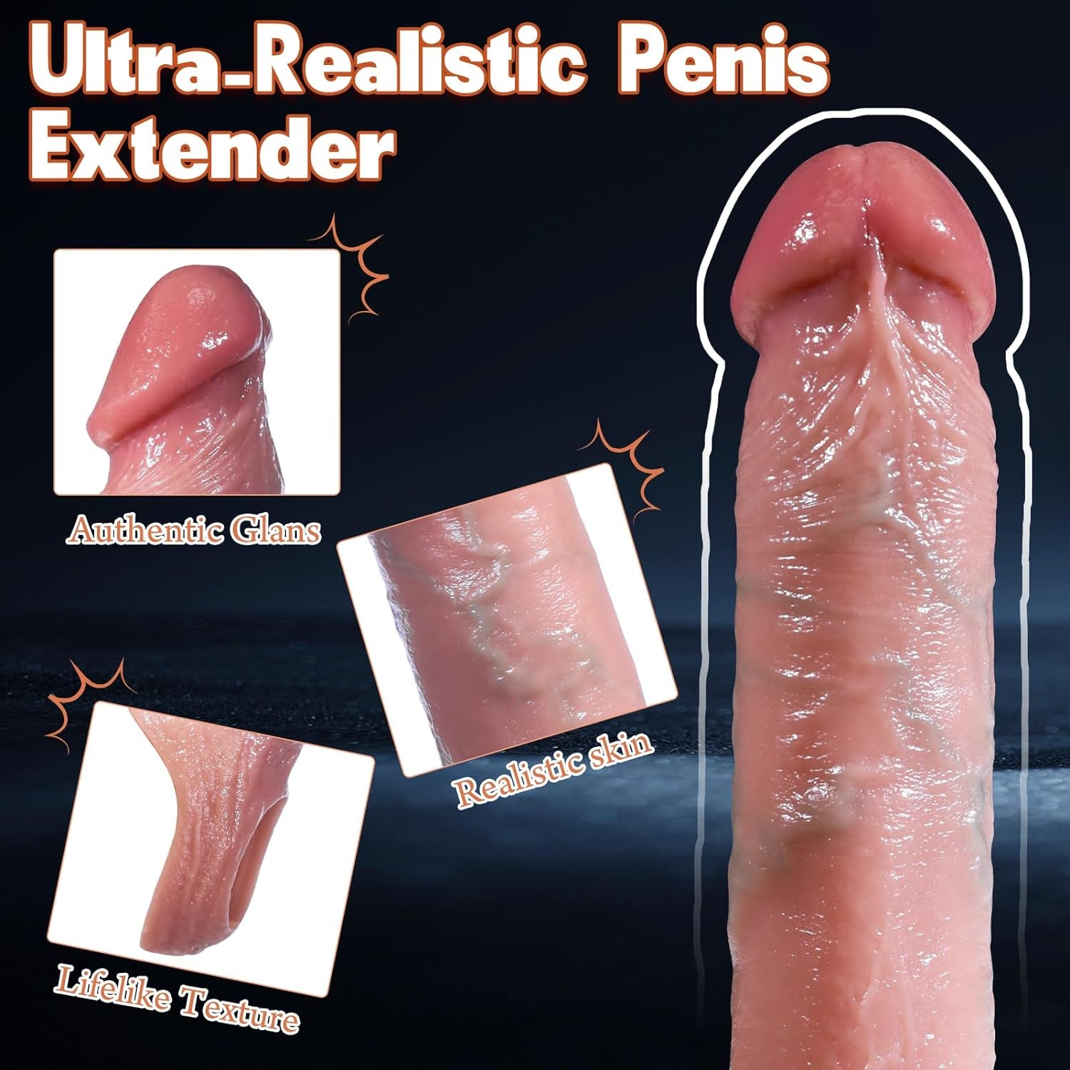 Sex Toys for Men 2.6'' Reusable Penis Sleeve - Adult Toys Cock Ring Extender Realistic Silicone Cock Sleeve for Erection Extension Enlargement, Male Sex Toys Penis Enlarger, Adult Sex Toy & Games